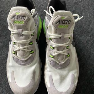 Nike air 70 react. Very pale grey with green accents.